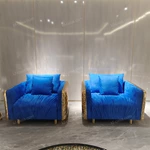 Artistic Luxury Living Room Sofa Set with Hand-Hammered Gold Stainless Steel Frame & Pleated Velvet Upholstery